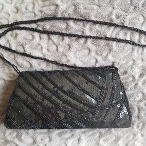 Bijoux Terner Black beaded clutch/ crossbody